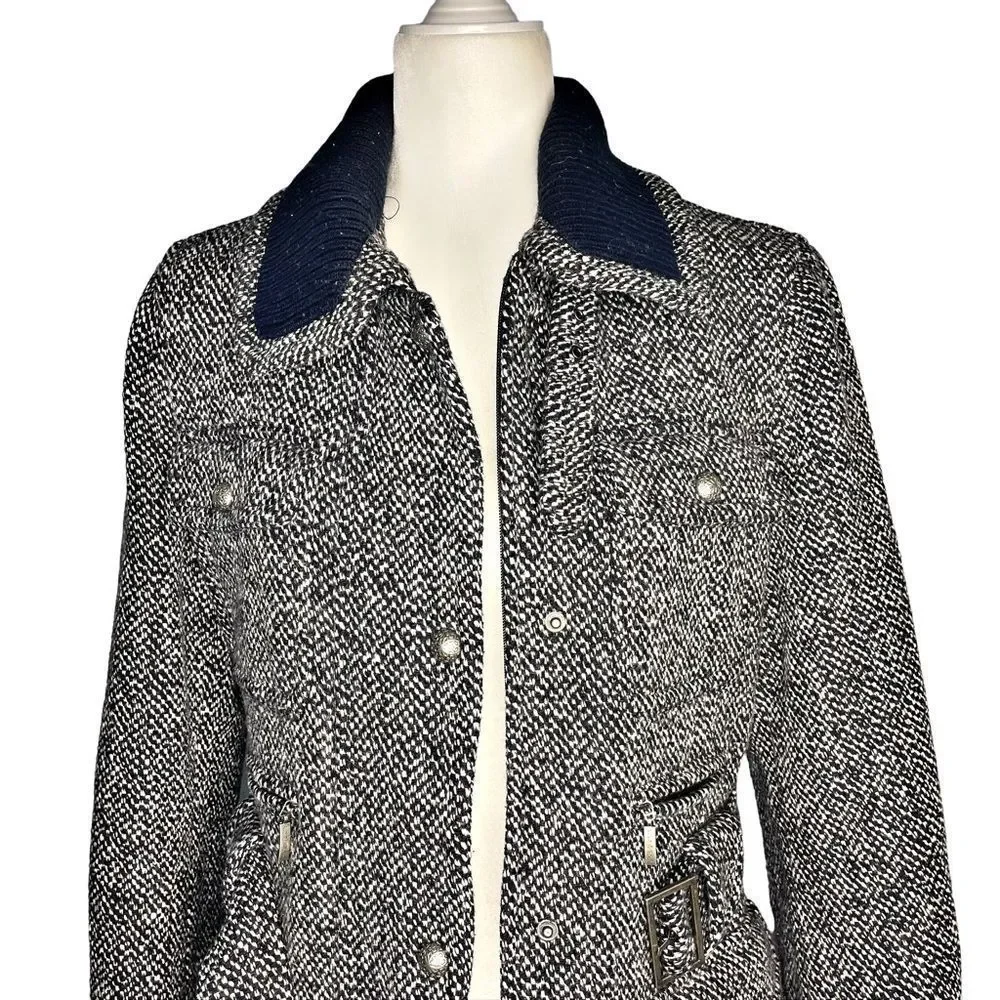 Laundry by Shelli Segal Belted Tweed Trench Coat Jacket 14 - Picture 4 of 10